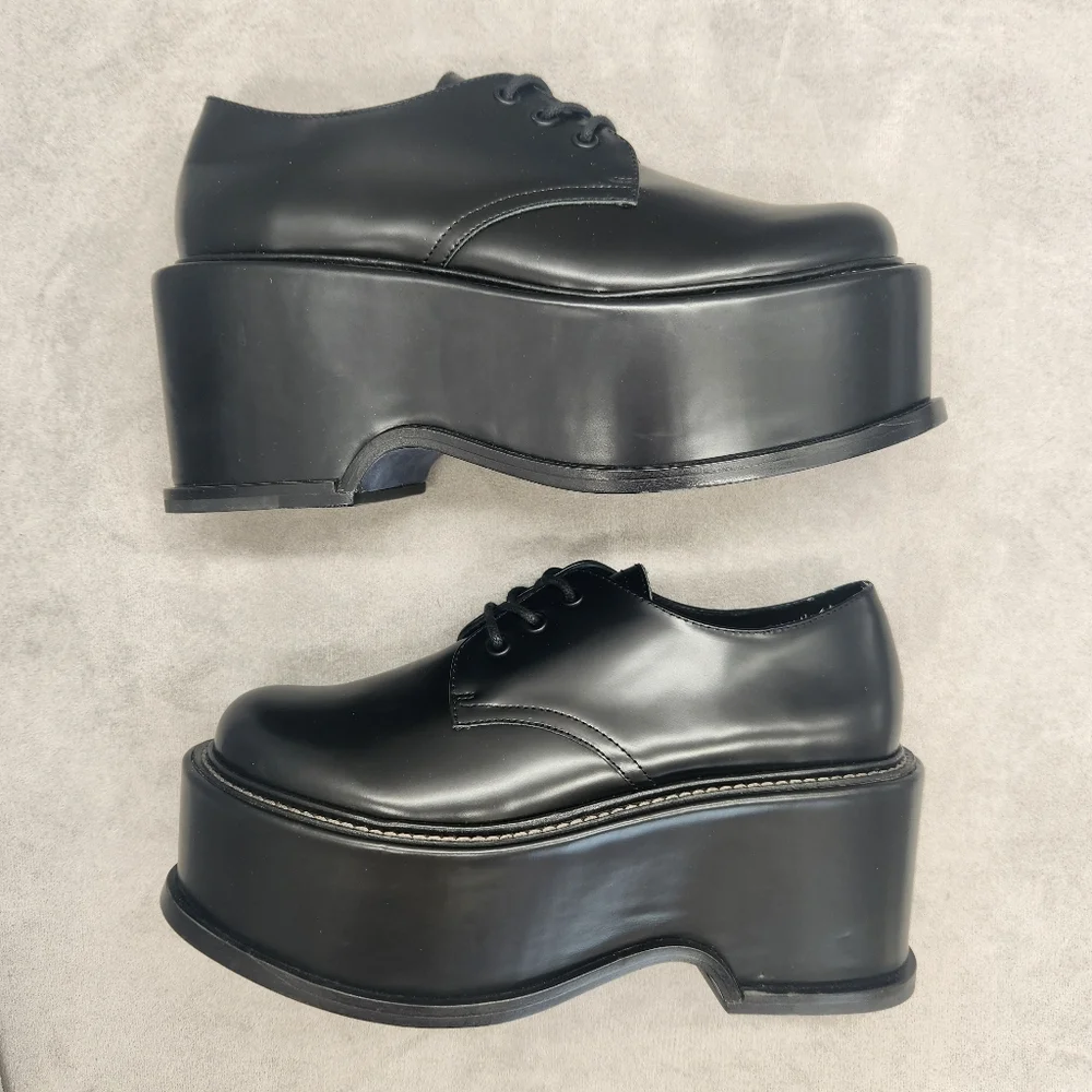 Artisan Platform Derby Shoes Women's 7 Black Leather Chunky Academia New $200